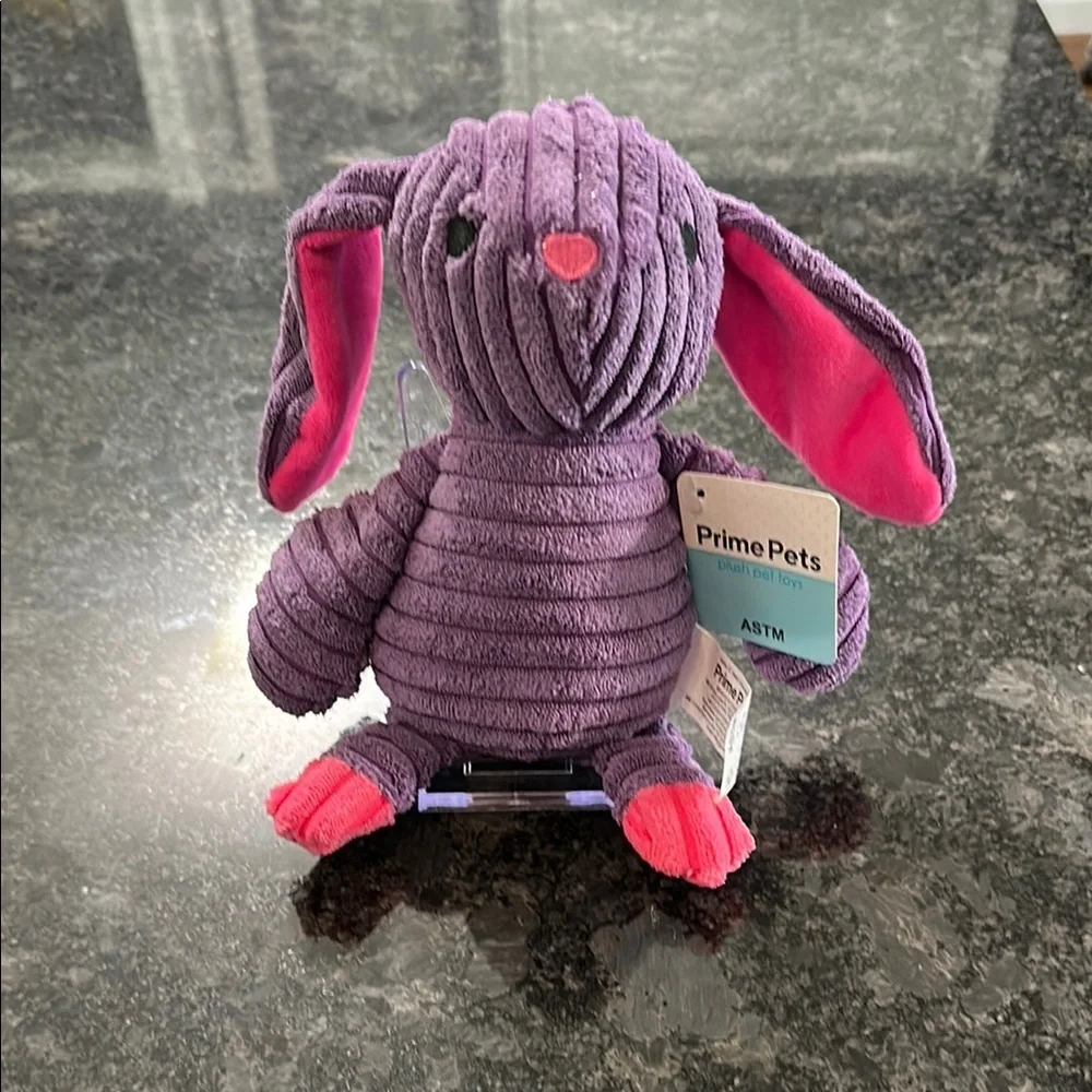 Prime Pets Dog Toy Adorable Plush Bunny Squeaky Purple & Pink NWT 11” x 8”